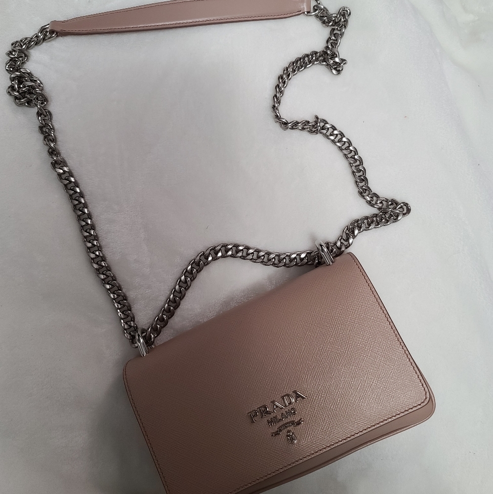 Prada Blush Mixed Saffiano and Lamb Leather Crossb